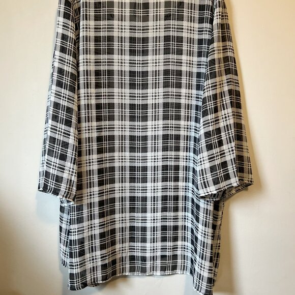 Sheer B&W Classic Plaid High Low Blouse - Picture 7 of 12
